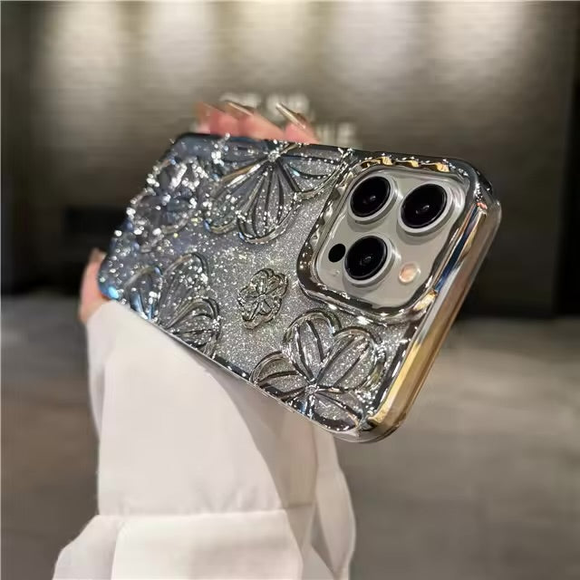 The Smitch Case™| Phone case with sparkling flower plating frame for iPhone, soft protective case, luxury flash