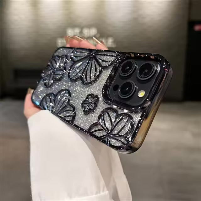 The Smitch Case™| Phone case with sparkling flower plating frame for iPhone, soft protective case, luxury flash