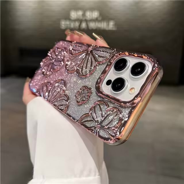 The Smitch Case™| Phone case with sparkling flower plating frame for iPhone, soft protective case, luxury flash